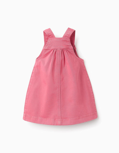 Pinafore Dress with Cross-Stitch Details for Baby Girls, Pink