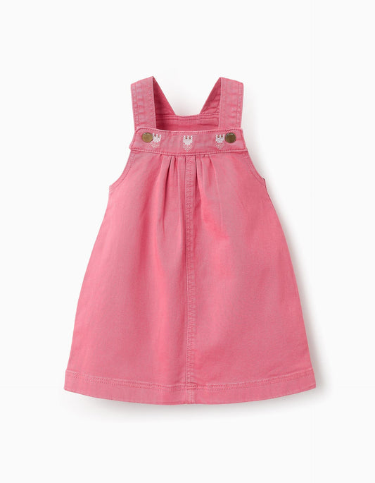 Pinafore Dress with Cross-Stitch Details for Baby Girls, Pink