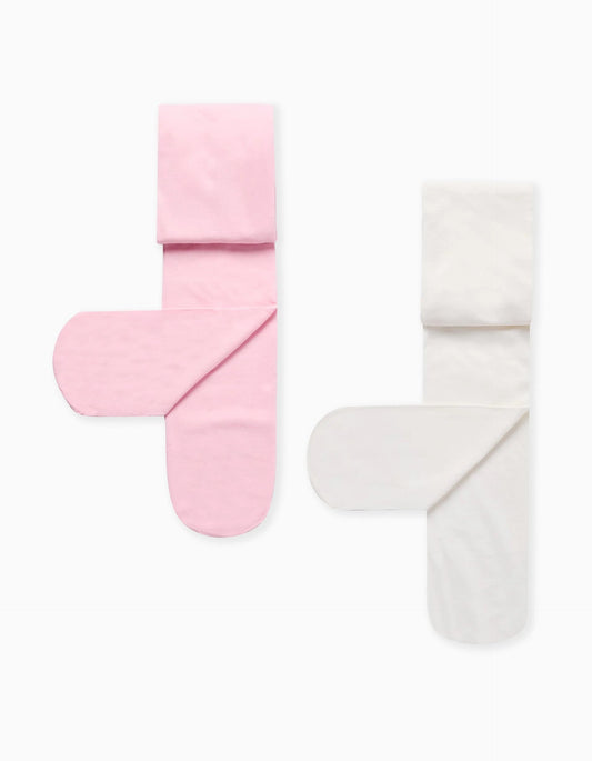Pack of 2 Microfiber Tights for Girls, White/Pink
