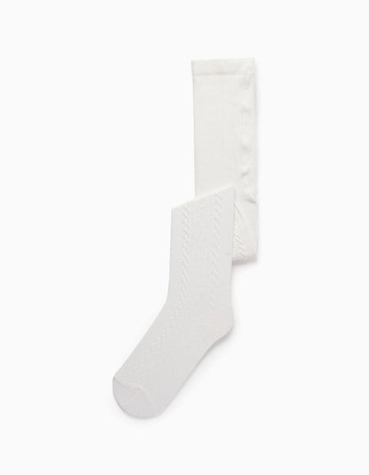 Textured Tights for Girls, White
