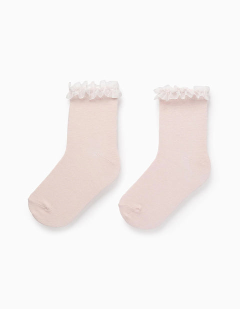 Socks with Tulle Ruffles for Girls, Pink
