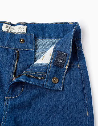 Wide Leg Frayed Denim Trousers for Girls, Blue