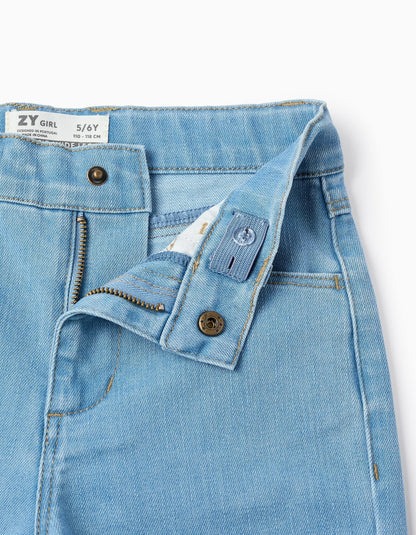 Wide Leg Frayed Denim Trousers for Girls, Light Blue