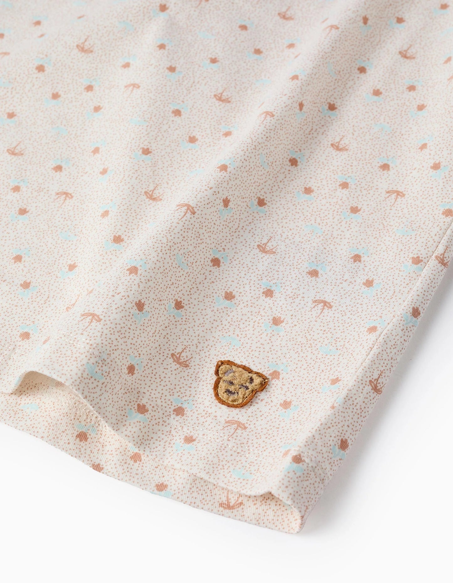Floral Cotton Pyjama Set for Girls, White/Beige/Aqua Green