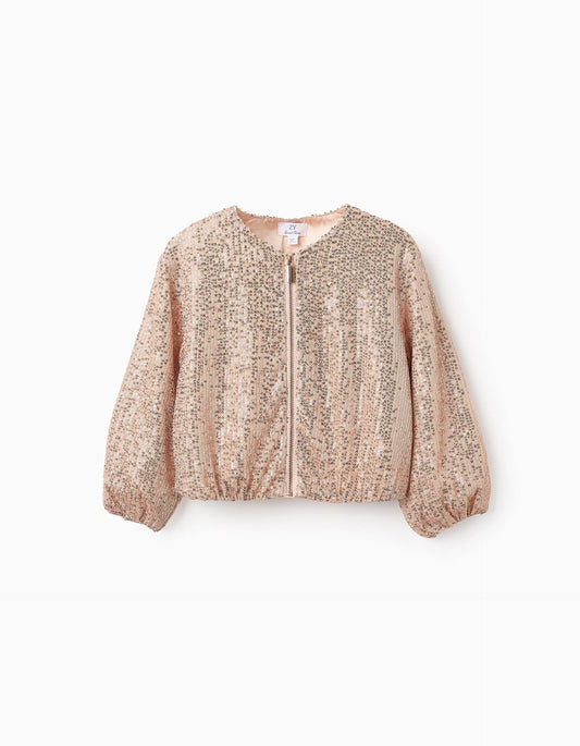 Sequinned Jacket for Girls, Rose Gold