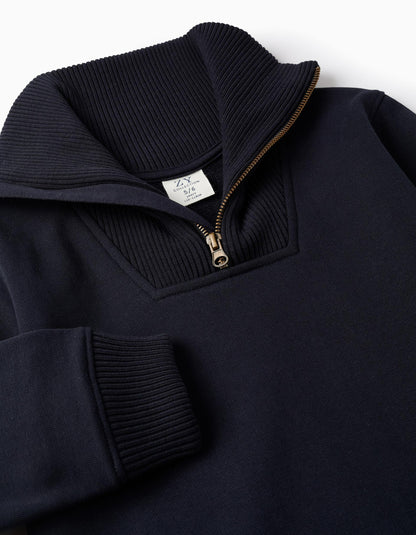 Sweatshirt with Ribbed Details for Boys, Dark Blue