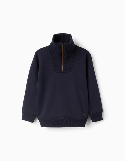 Sweatshirt with Ribbed Details for Boys, Dark Blue