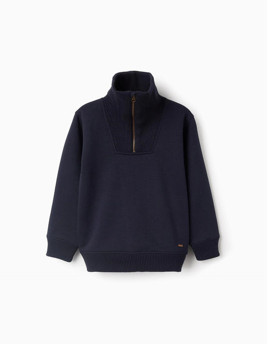Sweatshirt with Ribbed Details for Boys, Dark Blue