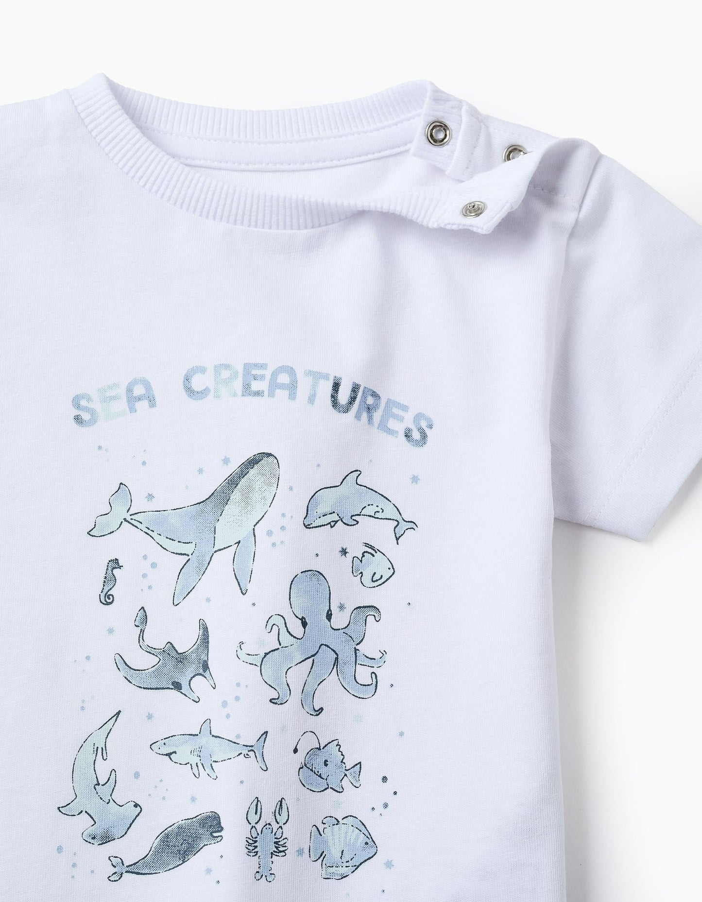Cotton Pyjama for Baby Boys 'Sea Creatures', White/Blue