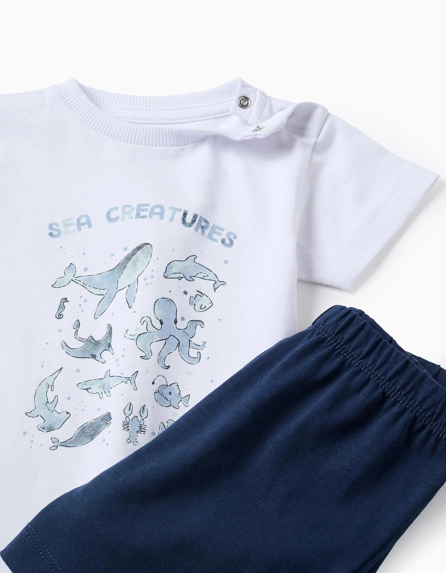Cotton Pyjama for Baby Boys 'Sea Creatures', White/Blue