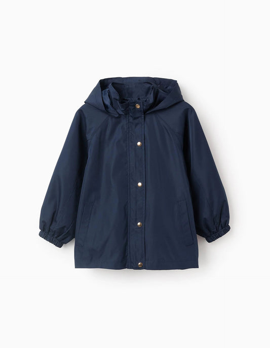 Hooded Windbreaker for Girls, Dark Blue/Gold