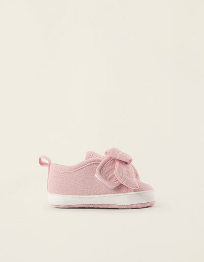 Fabric Trainers with Bow for Newborn Girls, Pink
