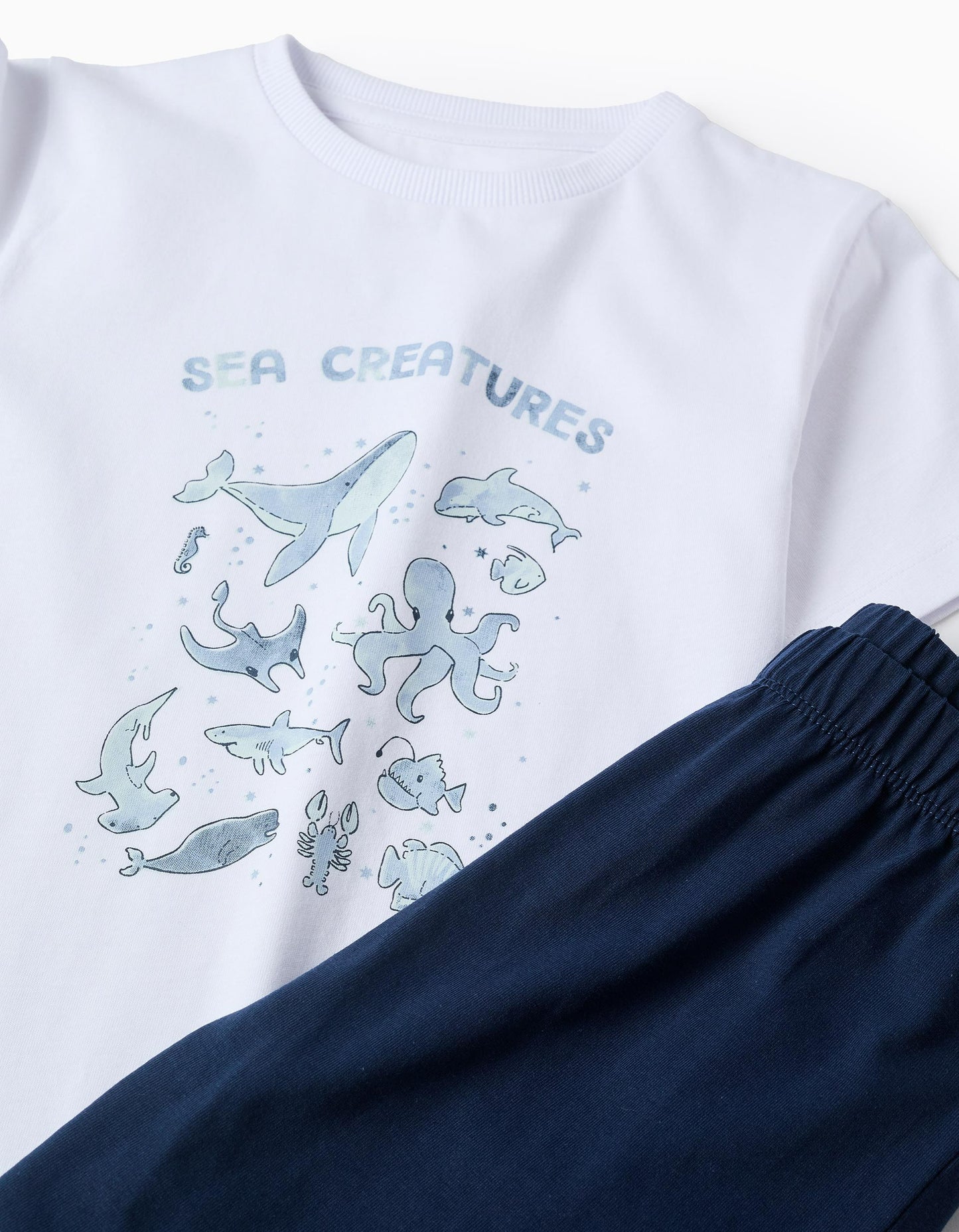 Cotton Pyjama for Boys 'Sea Creatures', White/Blue