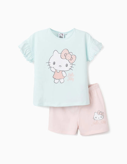 Short Cotton Pyjama Set for Girls 'Hello Kitty', Pink/Blue