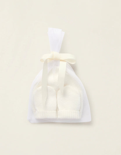 Knit Set Beanie + Gloves for Newborns, White
