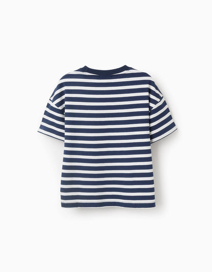 Striped T-shirt for Boys 'Pikachu', Dark Blue/White
