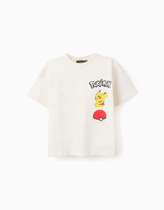 Cotton T-shirt for Boys 'Pikachu', White
