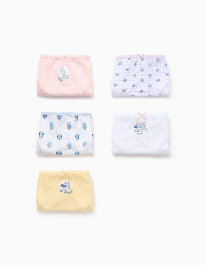 Pack of 5 Briefs for Girls 'Minnie', White/Pink/Yellow