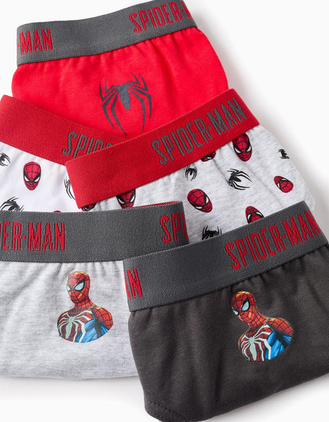 Pack of 5 Boxer Shorts for Boys 'Spiderman', Red/White/Grey