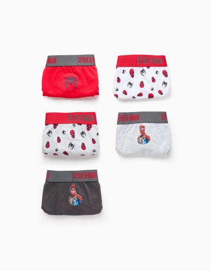 Pack of 5 Boxer Shorts for Boys 'Spiderman', Red/White/Grey