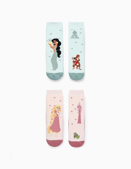 Pack of 2 Non-Slip Socks for Girls 'Jamin/Rapunzel', Pink/Blue