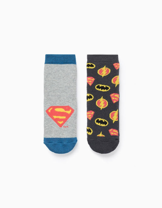 Pack of 2 Non-Slip Socks for Boys 'Superman', Grey