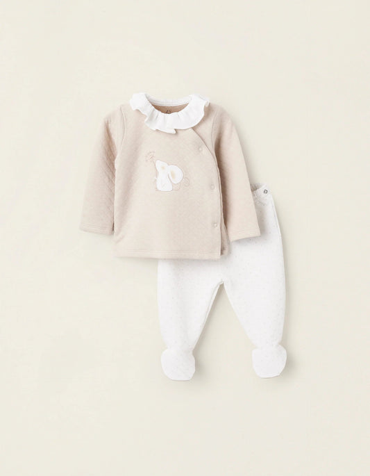 Sweatshirt + Trousers for Newborn Girls 'Mouse', Beige/White