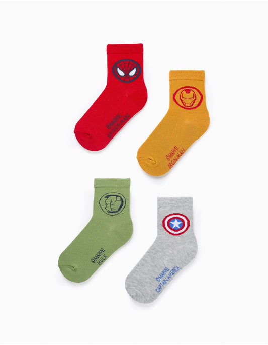 Pack of 4 Pairs of High Socks for Boys 'Avengers', Multicolour