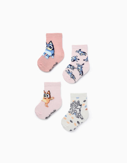 Pack of 4 Pairs of Socks for Baby Girls 'Bluey & Bingo', Pink
