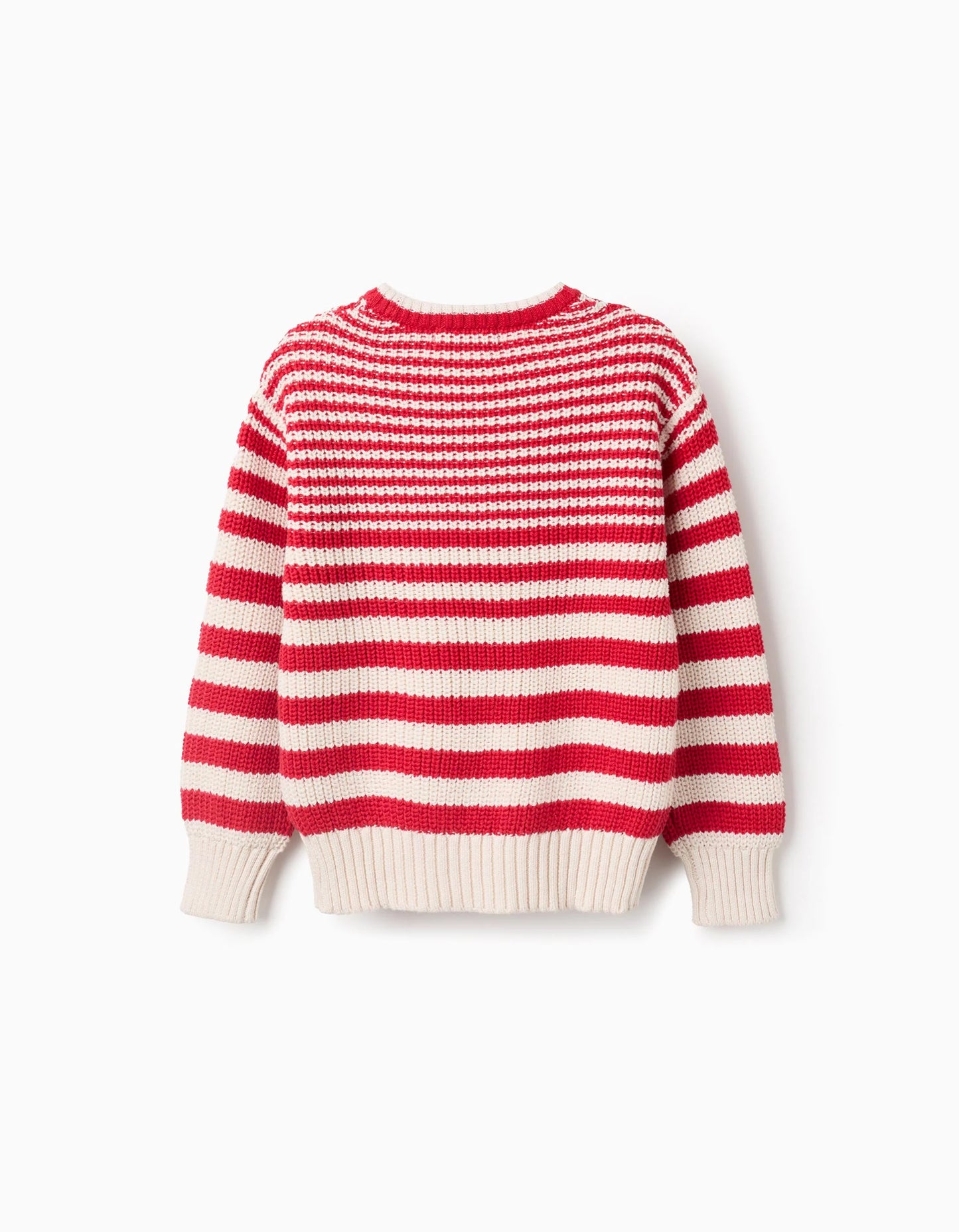 Cotton Striped Jumper for Girls, Beige/Red