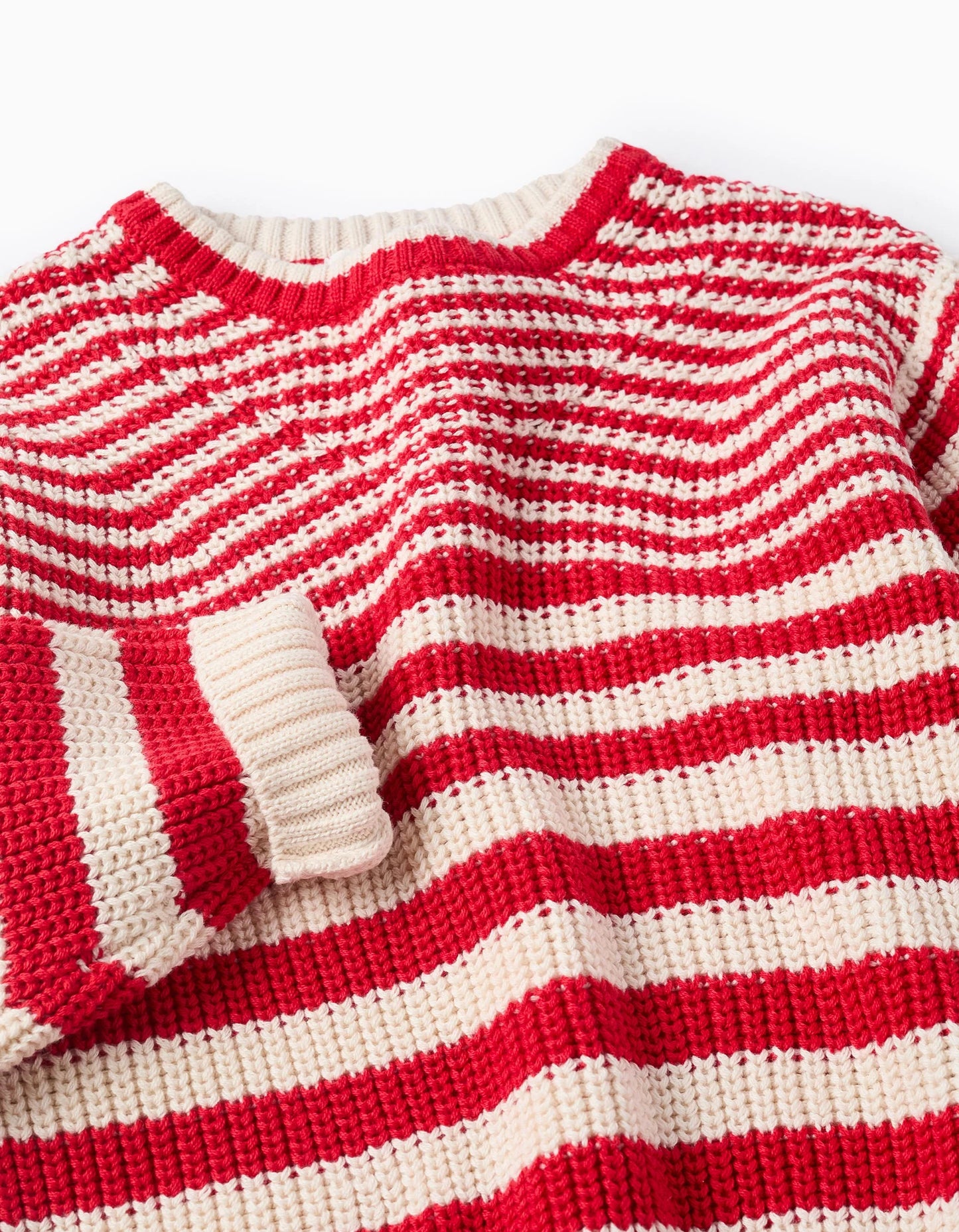 Cotton Striped Jumper for Girls, Beige/Red