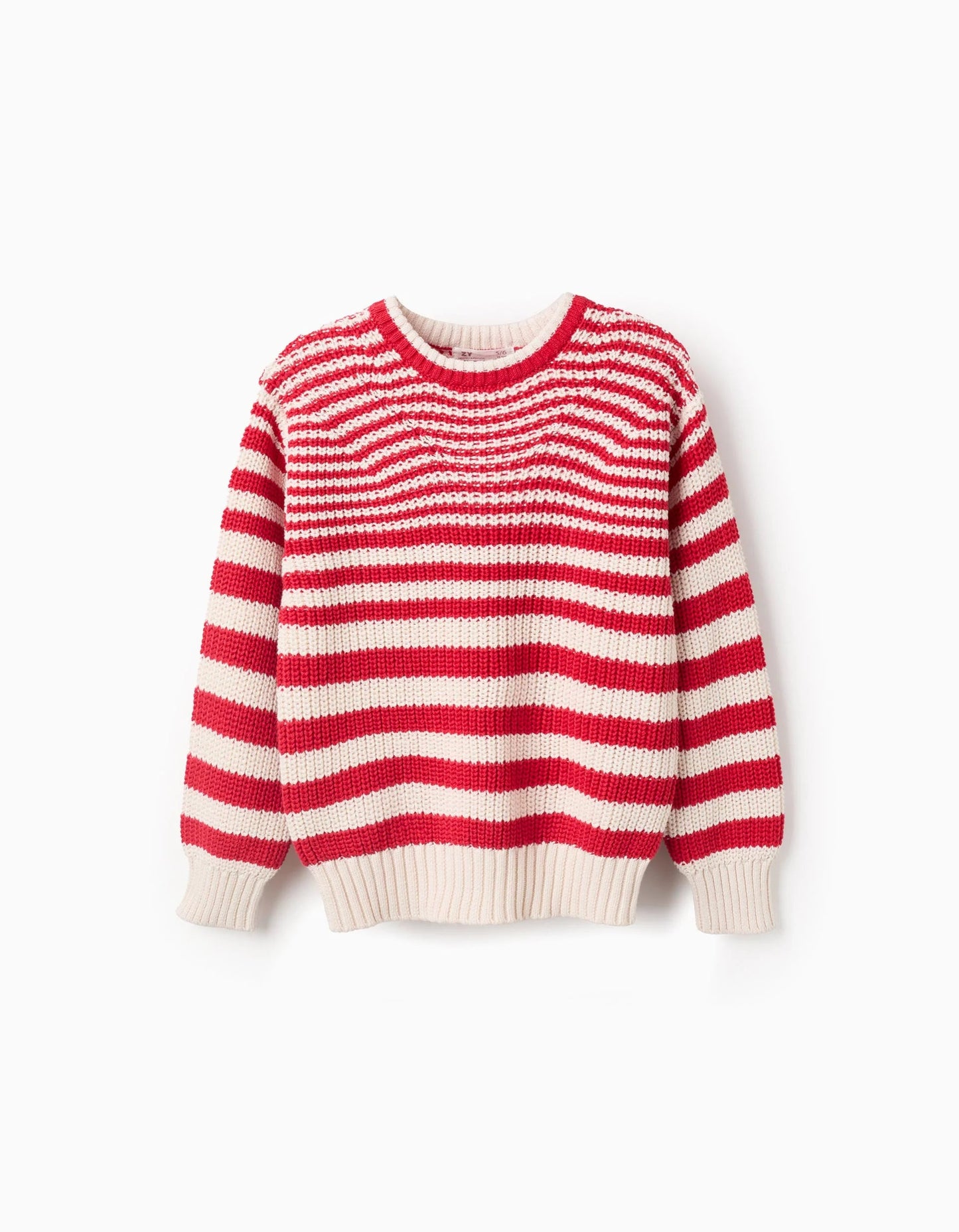 Cotton Striped Jumper for Girls, Beige/Red
