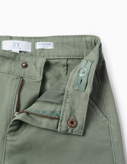 Twill Chino Trousers for Boys 'Slim Fit', Green
