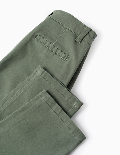 Twill Chino Trousers for Boys 'Slim Fit', Green