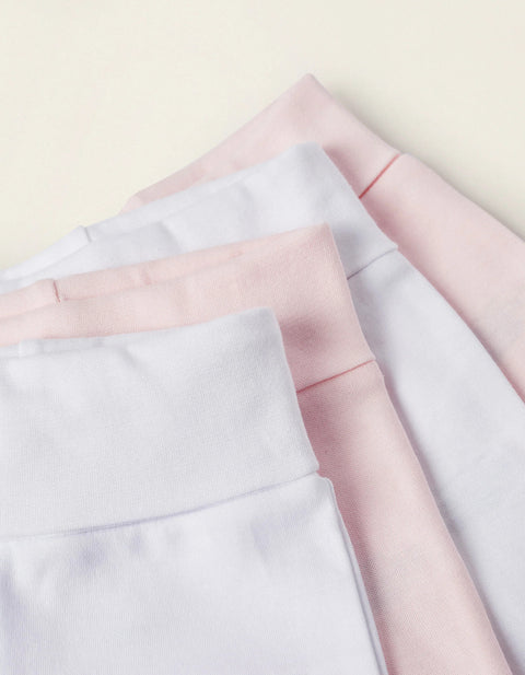 Pack of 4 Footed Trousers for Baby Girls 'Extra Comfy', White/Pink