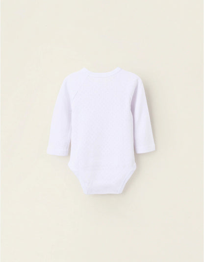 Pack of 4 Wrapover Bodysuits in Pointelle for Newborn Girls and Babies, White