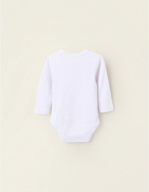 Pack of 4 Wrapover Bodysuits in Pointelle for Newborn Girls and Babies, White