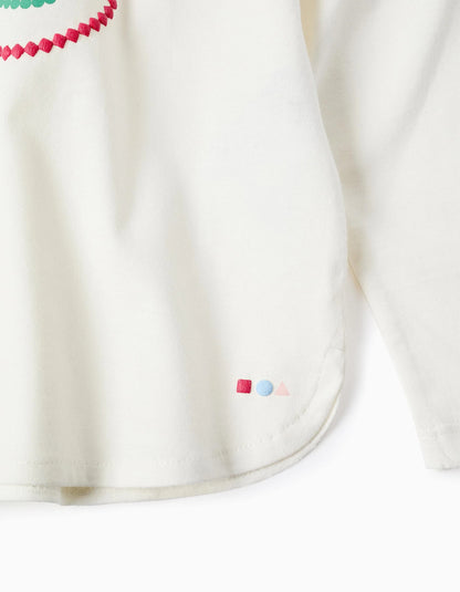 Long Sleeve T-shirt with Embossed Print for Girls, White