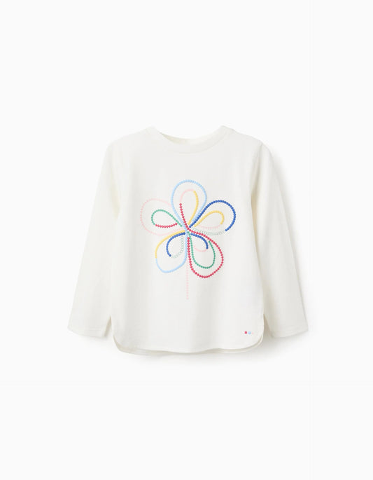Long Sleeve T-shirt with Embossed Print for Girls, White