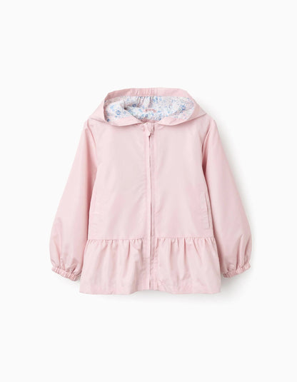 Hooded Windbreaker with Ruffles for Girls, Pink
