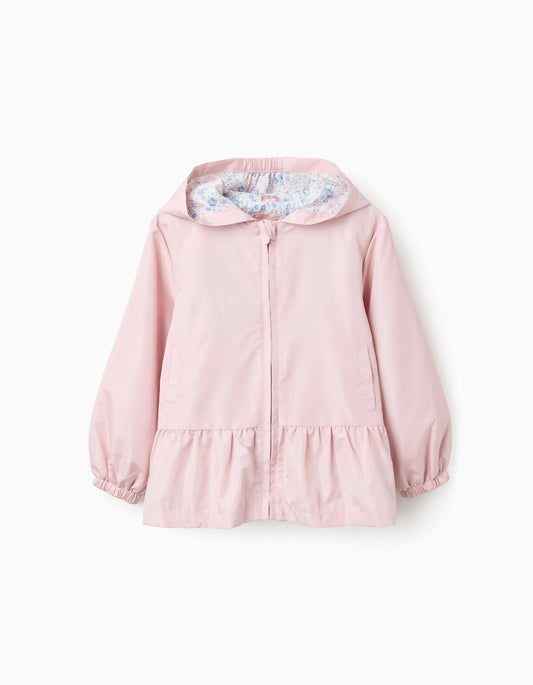 Hooded Windbreaker with Ruffles for Girls, Pink