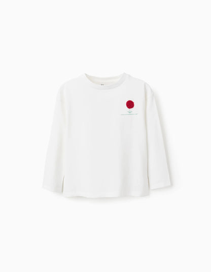 Cotton T-shirt with Ruffles on the Back for Girls 'Flower', White