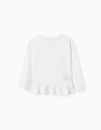 Cotton T-shirt with Ruffles on the Back for Girls 'Flower', White