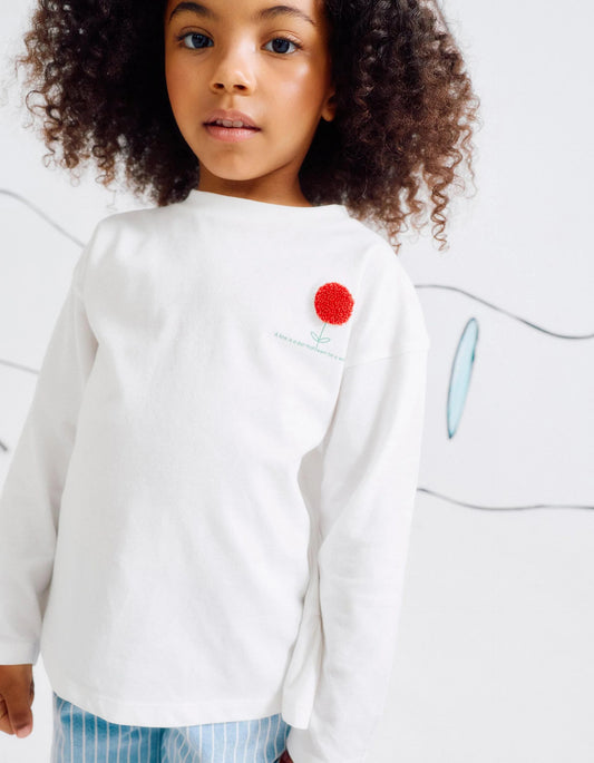 Cotton T-shirt with Ruffles on the Back for Girls 'Flower', White