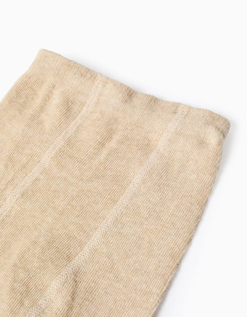 Flexible Cotton Tights for Baby Girls, Beige