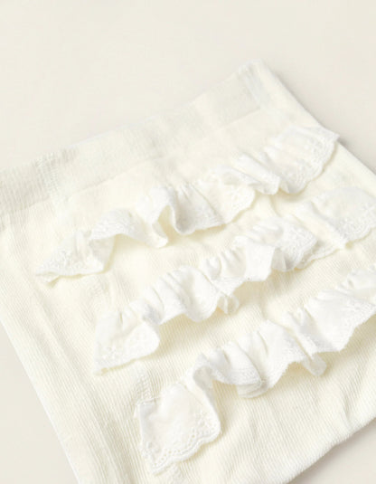 Tights with Ruffles for Newborn Girls and Babies, White