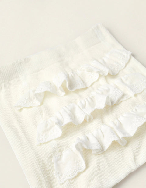 Tights with Ruffles for Newborn Girls and Babies, White