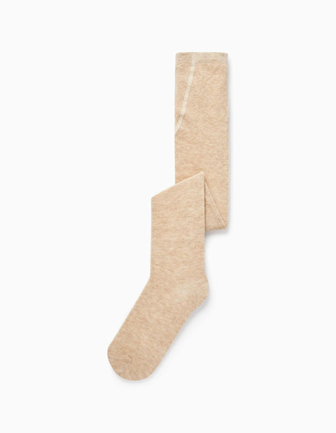 Stretch Cotton Tights for Girls, Beige
