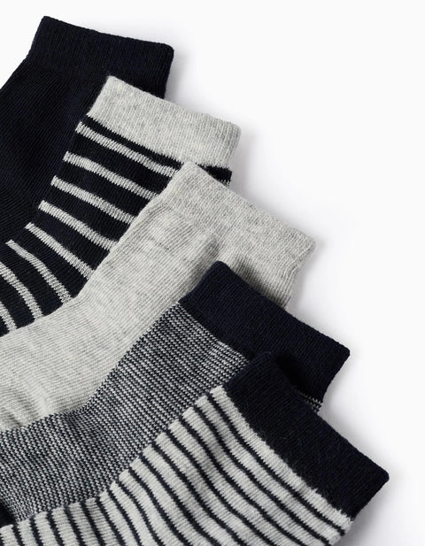 Pack of 5 Pairs of Socks for Baby Boys 'Stripes', Dark Blue/Grey
