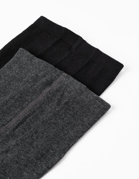 Pack of 2 Tights for Girls, Black/Grey